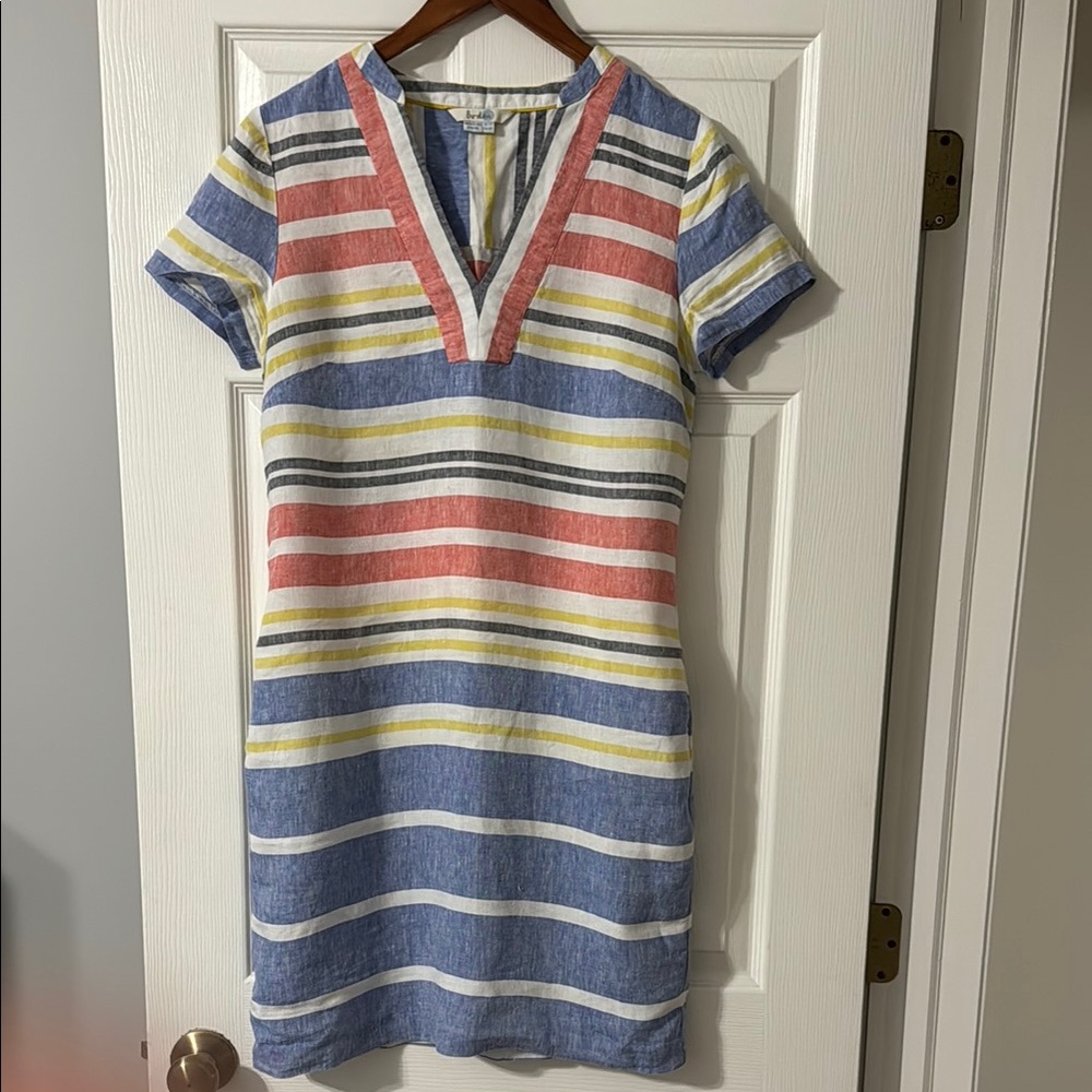 Boden striped linen dress with pockets!